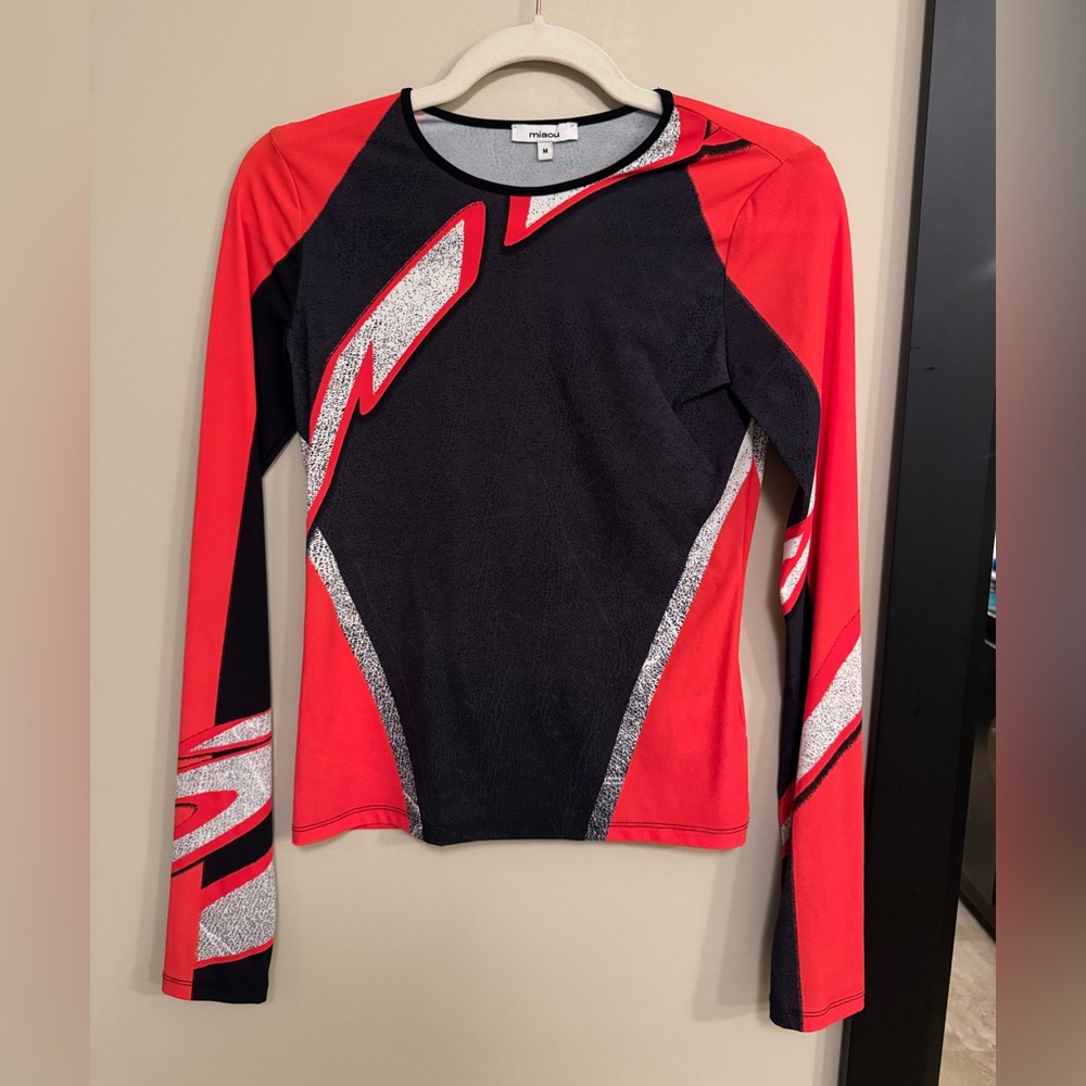 MIAOU  Colorblock Long Sleeve Top WOMENS MEDIUM Spandex - Orange, Gray, White
